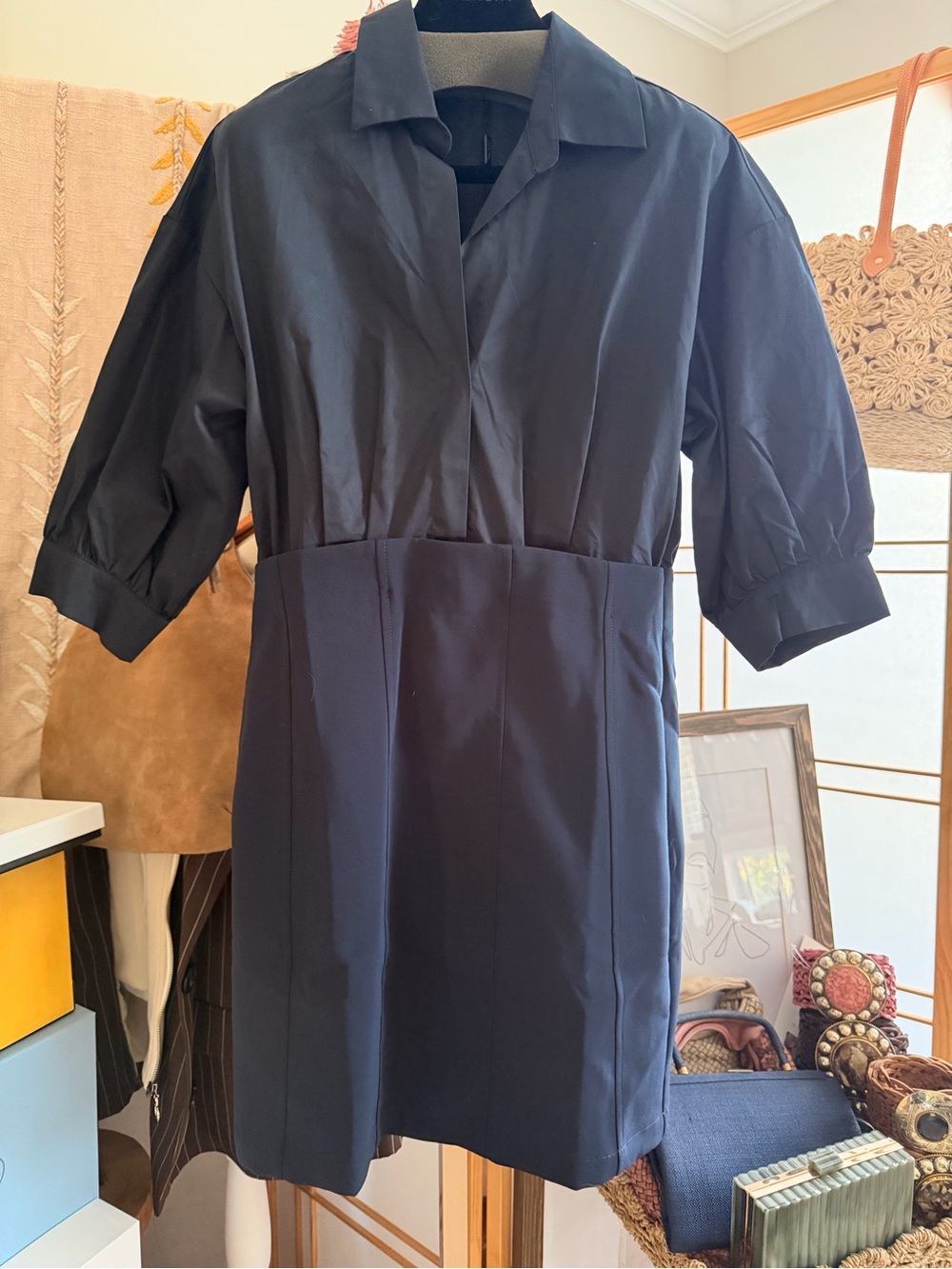 21. NWT Saturday Club Blue 3/4 Sleeve Shirt Dress Size M Collared